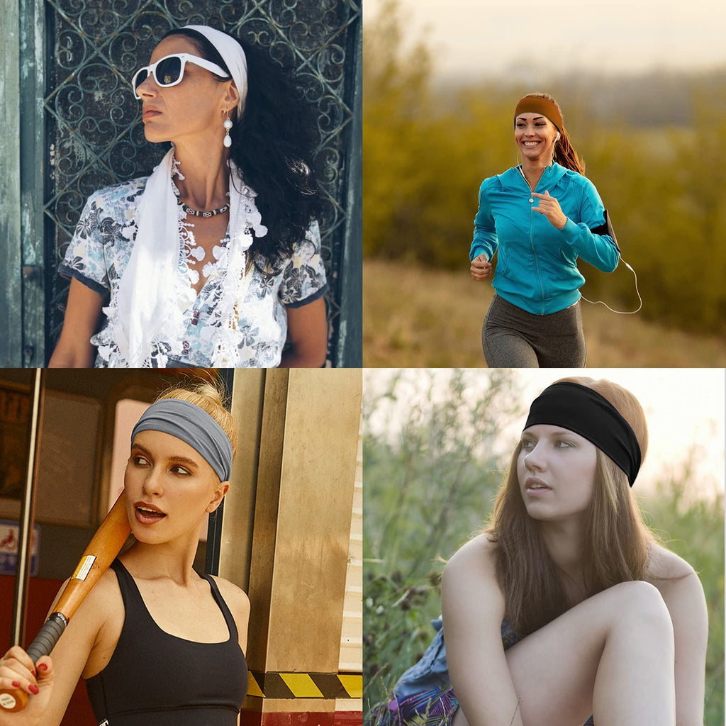 DRESHOW Yoga Running Headbands for Women Elastic Non-Slip Headbands Sports Workout Hair Bands 16 Pack