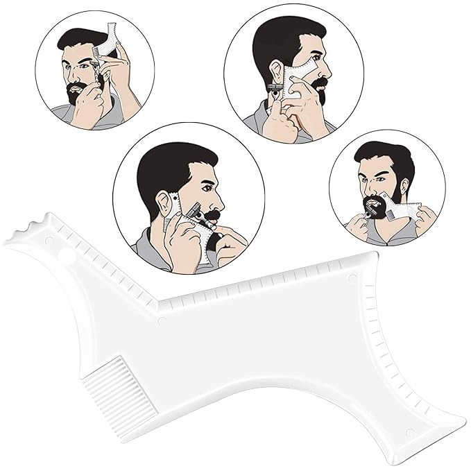 Beard Shaping Tool Trimmers for Men, Kucheed Beard Shaper with Inbuilt Comb Cool Care Black Transparent, Beard & Mustache Trimmers Cut Buddy Beard Lineup Tool Styling Template Comb barber Accessories