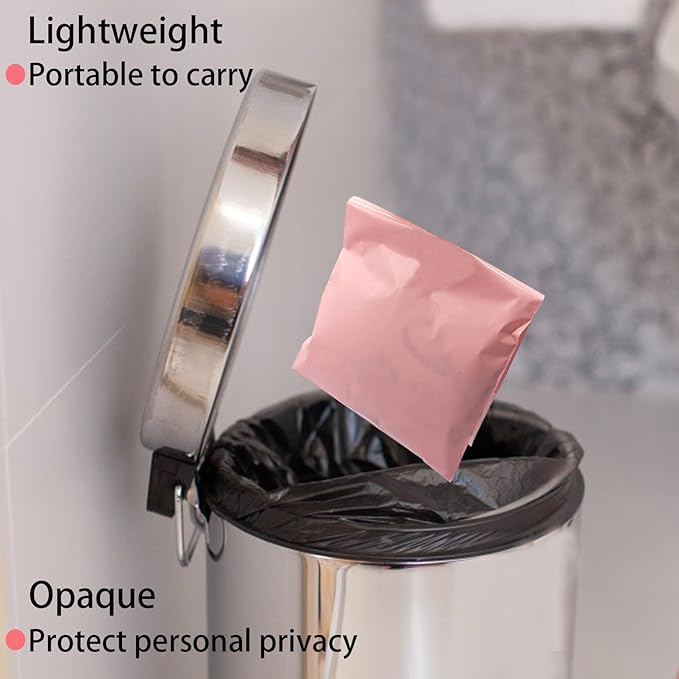 Sanitary Napkin Disposal Bags, 100Pcs Disposable Period Trash Bags, Feminine Hygiene Bags for Pads and Tampons, 1.67 Mil Pink Self-adhesive Feminine Product Disposal Bags for Blocking Odors, 6.7x9.8IN