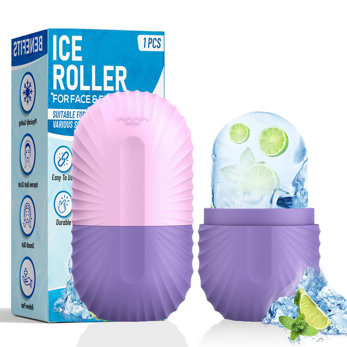 Ice Roller for Face and Eye, Silicone Ice Facial Roller Ice Holder, Face Ice Mold Skin Care, Face Icers Reusable Ice Cube Roller for Shrink Pores Anti Wrinkle Reduce Puffiness, Green