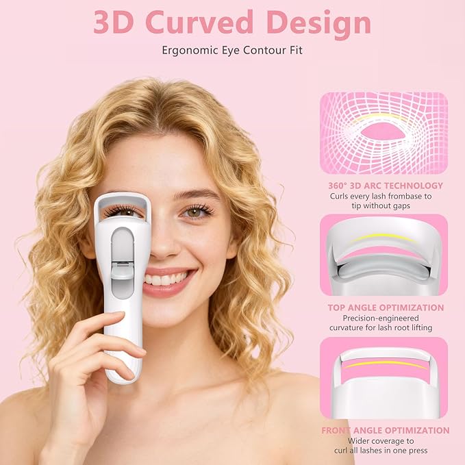 KOKABI Heated Eyelash Curler for Women, Mini Electric Lash Curler with 10S Heat 3S Style 24H Lift for Long, 3 Adjustable Temp & USB-C Rechargeable, Ergonomic Design, Travel-Friendly Makeup Tool Gift