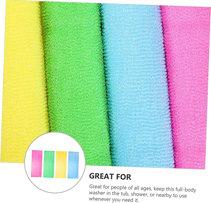 GALPADA 4pcs Exfoliating Shower Scrubber Back Washer Strap for for Hard Reach Areas Comfortable and Flexible Bath Accessory for All Skin Types