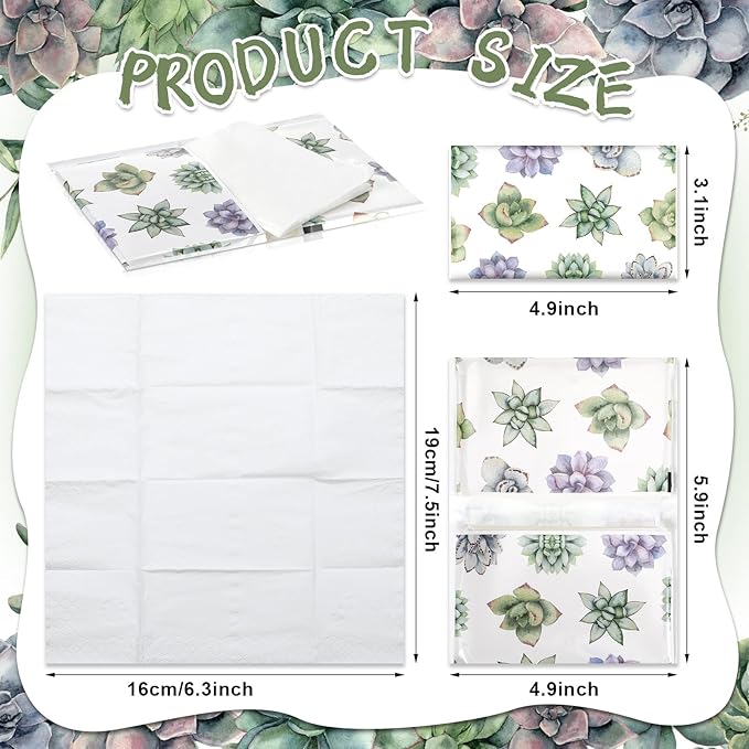 Geyee 50 Packs Tissue Travel Size Facial Paper Napkins Travel Packs Disposable Pocket Tissues for Wedding Guest Traveling School Purse Home Supplies, 500 Sheets 3 Ply(Succulent)