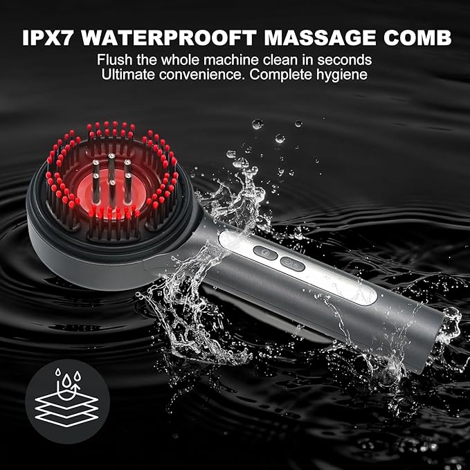 3 in 1 Scalp Massager Hair Grown Oil Applicator, Electric Hair Massager Scalp Laser Comb with IPX7 Waterproof，black