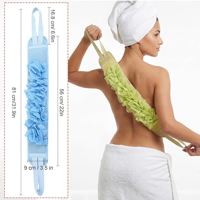 Acellegic 4 Pcs Exfoliating Back Scrubber for Shower Double Sided Exfoliating Washcloth with Strap Long Body Scrub Sponge Shower Loofah with Handle for Women Men Body Washing (Pastel Color)