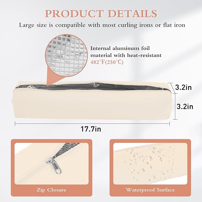 Suafrnut Professional Hot Hair Tools Organizer Bag Portable Travel Heat Resistant Storage Case Pouch for Curling Irons, Flat Irons, Hair Straightener and Styling Tools(17.7" x 3.2"x 3.2")