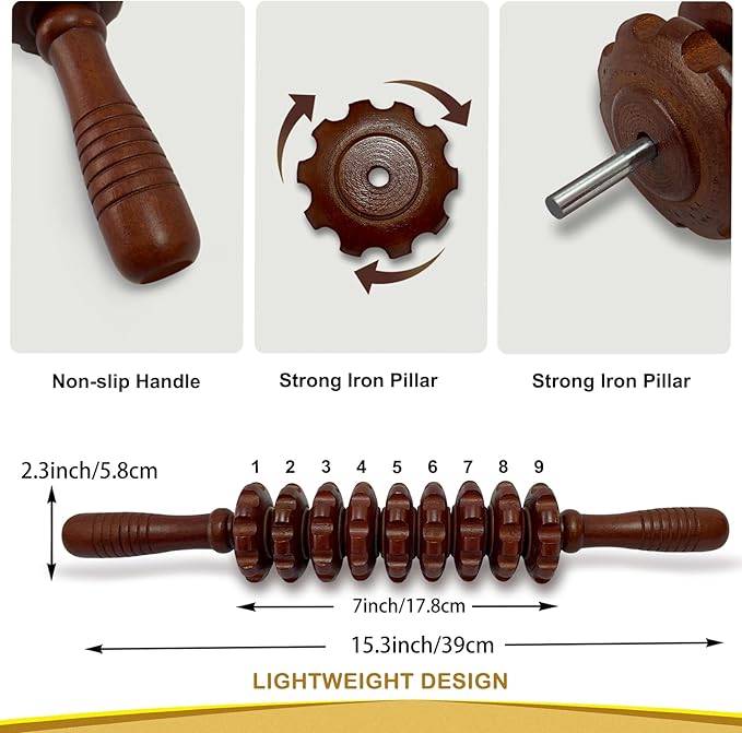 Deston Manual Massager Wooden Handheld Roller Trigger Point Massage Stick for Fascia, Cellulite, Muscle & Abdomen, Body Therapy Massager, Muscle Belly Relief Tool, Coffee