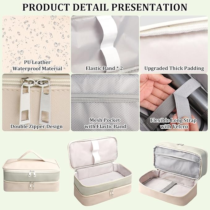 Sambois Travel Carrying Case for Shark Flex Style, Double Layer Storage Case for Shark SpeedStyle Hair Dryer Attachments, Waterproof PU Leather Organizer Bag for Shark Airwrap Styler (Gray&White)