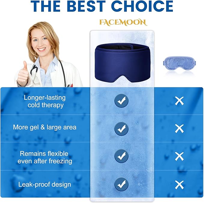 Cooling Gel Eye Mask for Puffy Eyes, Migraine & Headache Relief, Full Eye-Area Cold Compress for Eyes & Temples, FSA Eligible HSA Reusable Eye Ice Pack for Swelling & Post-Surgery Recovery
