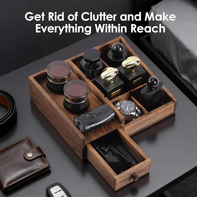 Organizer for Men,Bathroom Countertop Organizers,Perfume Organizer,Cologne Organizers,Bathroom Storage,Perfume Stand,Dresser Organizer,Desk Organizer,Gifts for Men,Adjustable Partition(Bourbon Brown)