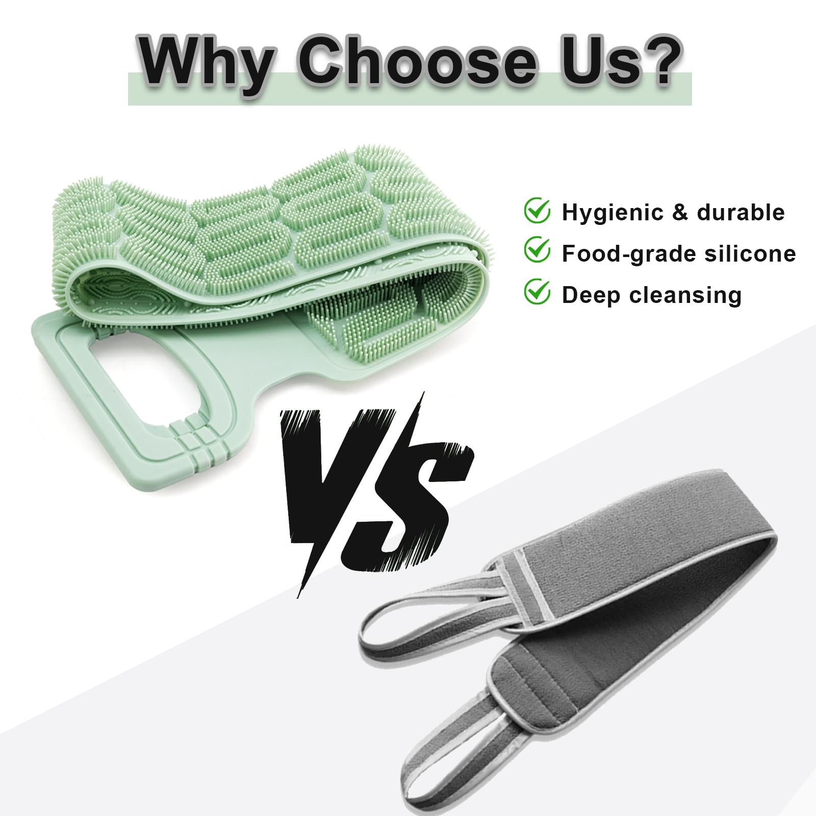 Exfoliating Back Scrubber for Shower,Double-Sided Back Scrub Washcloth Strap,Cover The Entire Back for Men Women,Silicone Back Massage Bath Brush,Exfoliate and Massage (Green)