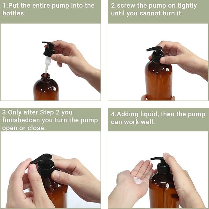 zmybcpack 4 Pack 32 OZ Empty Plastic Pump Bottles, Amber Shampoo Bottles