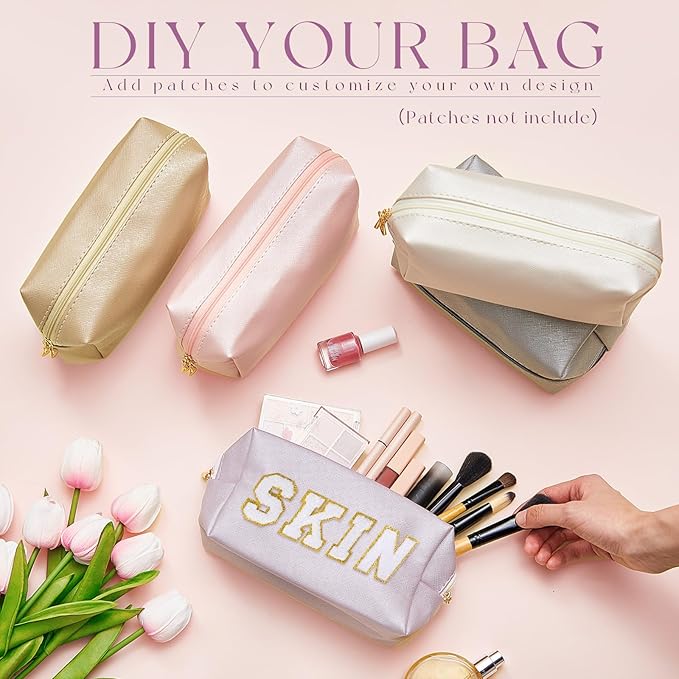 Kigeli Aesthetic Makeup Bags PU Leather Cosmetic Pouches Waterproof Plain Toiletry Bags Makeup Pouches Bulk for Women Party Gift Travel Storage Organizer(Bright Color,7.1 x 2.8 x 4.3 in)