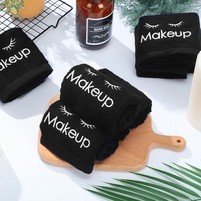 Shimeyao 13x13 Inch Black Makeup Towels Bulk Reusable Makeup Washcloths for Face Facial Remover Washcloths Absorbent Cotton Towel for Salon Spa Women Skin Care(24 Pcs,Classic)