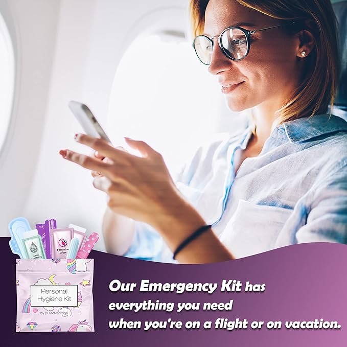 Menstrual Kit All-in-One 10 Pack | Convenience on The Go | Period Kit Pack for Travelling, Tweens & Teenager | Individually Wrapped Feminine Hygiene Product (Rainbows and Unicorns)
