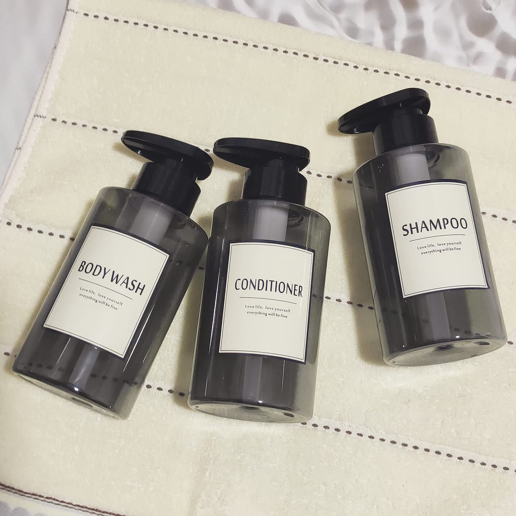 300ml Travel Shampoo Bottles Refillable,Empty Pump Plastic Dispensers 10 oz Shower Containers for Shampoo Conditioner Body Wash (Transparent Black,1 Set)