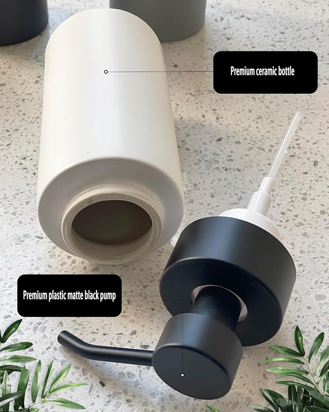 UNBONSOUHAIT 9.5 Oz Foaming Soap Dispenser for Bathroom,Kitchen Foam Soap Dispenser,Refillable Modern Foam Pump Bottle,Black Ceramic Foaming Hand Pump Dispenser (White)