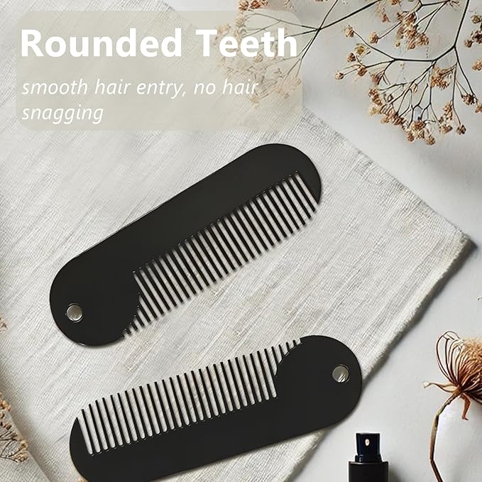 Jaasuee Metal Fine Tooth Portable Mini Pocket Beard Comb, Ideal for Thinner Hair and Beard, Black