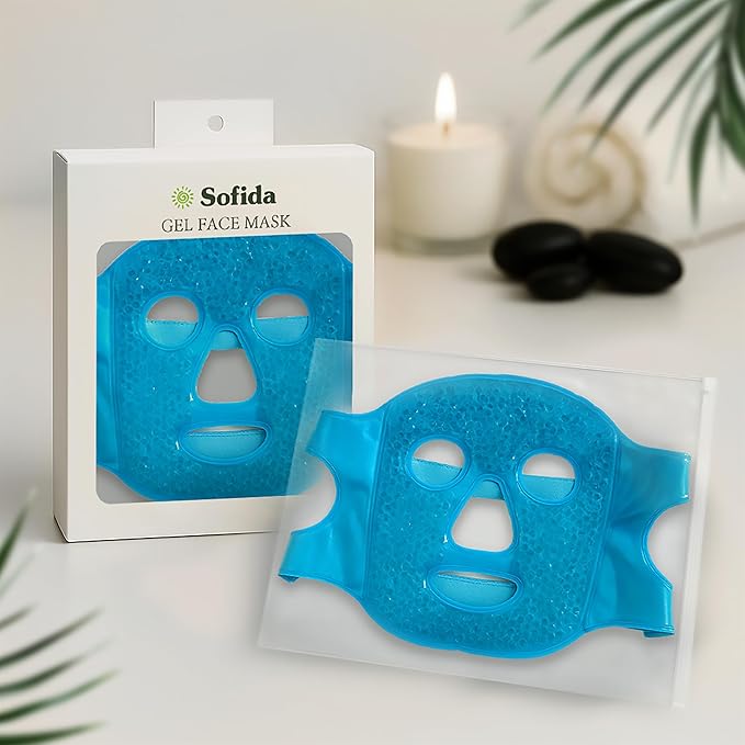 Cold Hot Gel Face Eye Mask - Reduce Puffy Dark Circles Bags Under Eyes Migraines Stress Relief - Heat Ice Therapy Pack Compress - Sinus Pressure Acne Headaches Relaxation (Blue)