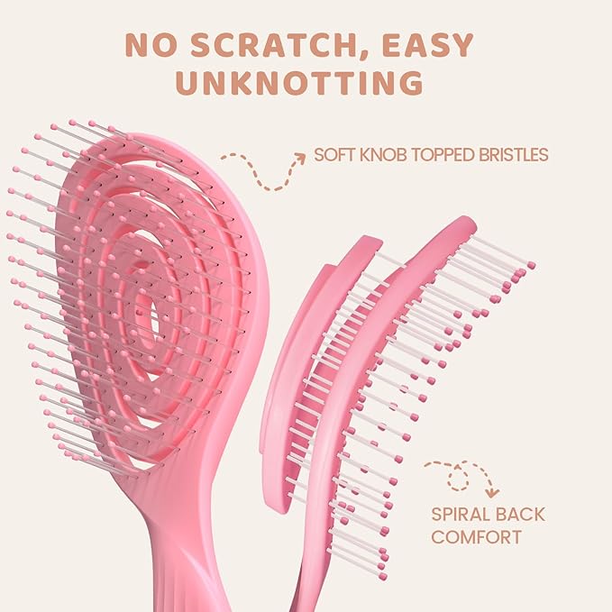 SHINLEA Detangle Hair Brush, Detangling Wet Spiral Hairbrush for Women, Men, kids, Vented Detangler for Blow Drying, Glide Through Tangles For All Hair Types (Pink)