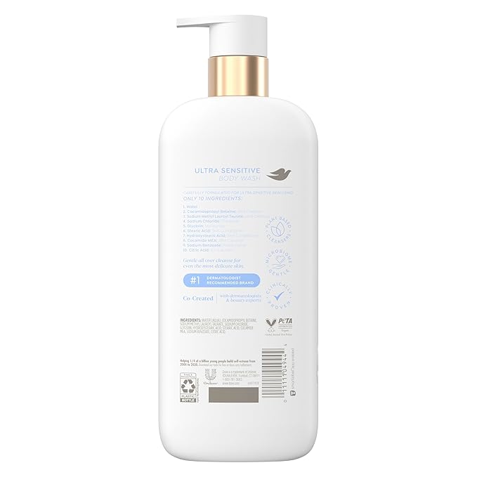 Dove Ultra Sensitive Serum Body Wash Fragrance Free, 18.5 oz I Fragrance-free serum body wash with only 10 essential ingredients for sensitive skin