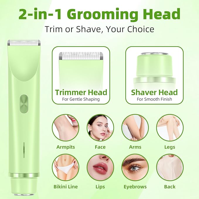 Bikini Trimmer Electric Razors for Women’s Sensitive Skin, IPX67 Waterproof Electric Pubic Hair Trimmer Personal Shaver, USB-C Rechargeable Cordless Body Hair Shaver for Bikini Line & Underarms