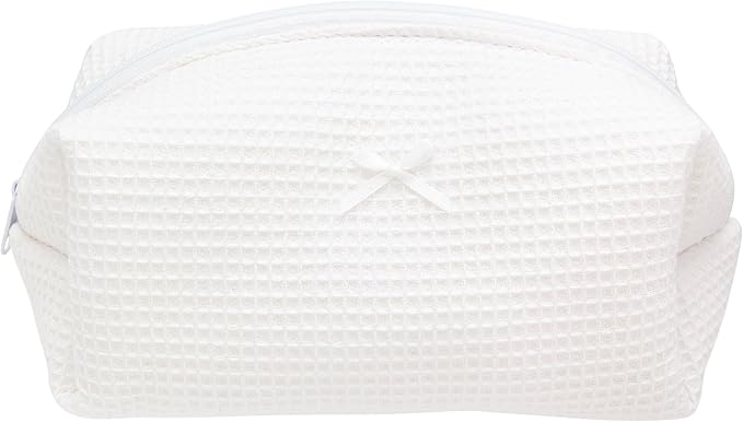 PAZIMIIK Cozy Makeup Bag for Women,Zipper Cosmetic Pouch,Waffle White