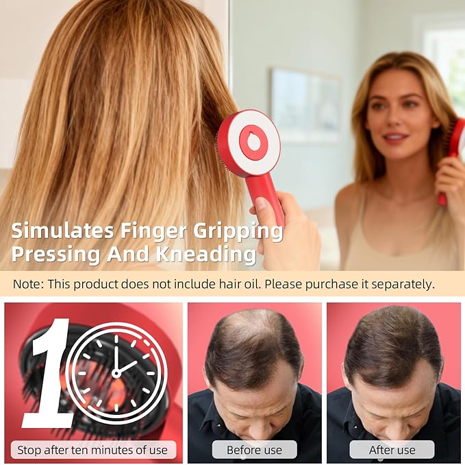 YOTONGONSI 3 in 1 Scalp Massager, Hair Oil Applicator, Electric Scalp Brush, IPX7 Waterproof Hair Comb, Cordless & Portable Scalp Massage Device for Hair Growth, Home & Travel, Red