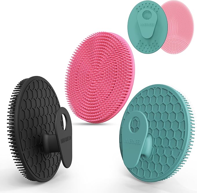 INNERNEED Silicone Body Scrubber Gentle Exfoliating Brush, Black+Green+Pink