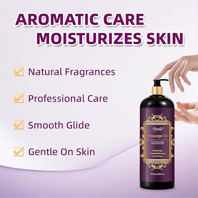 Pjordo Aromatherapy Lavender Massage Oil, Massage Oil for Massage Therapy, Calming, Soothing, Relaxing, Spa Gifts for Him Her, 10 Fl Oz