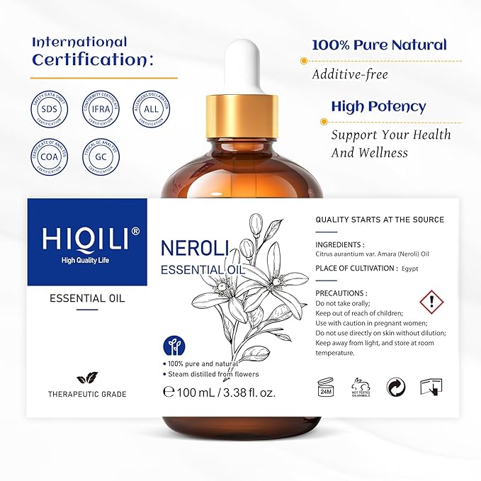 HIQILI Neroli Essential Oil for Diffuser, Aromatherapy and Skin Care