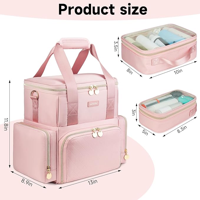 Jaffzora Extra Large Makeup Bag,4 in 1 Cosmetic Storage Organizer Travel Case with 3 Detachable Pouches and Dividers,Pink