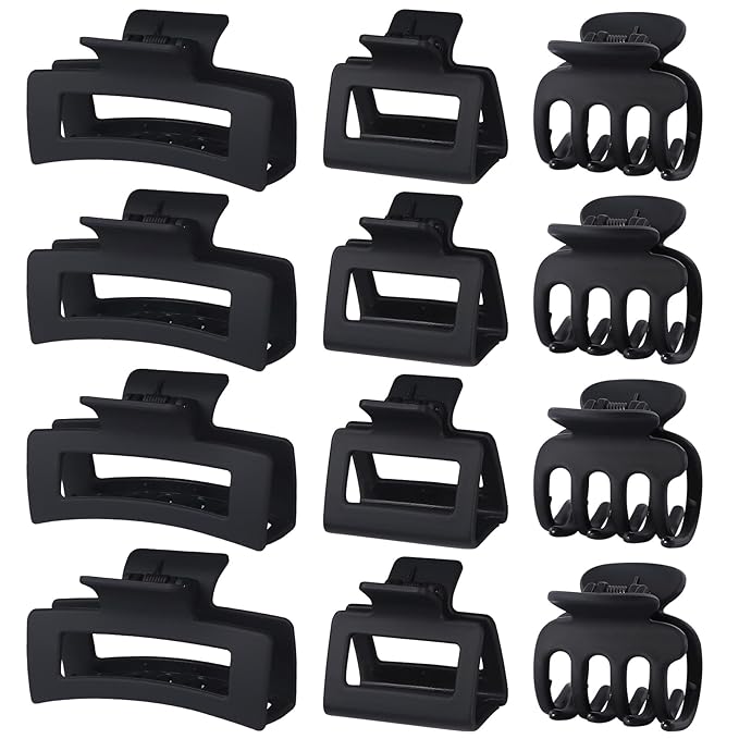 SMKSL 3 Styles Hair Clips for Women Small Medium Big Claw Clips for Thin Thick Hair 12 Pcs Hair Claw Clips Hair Clips Combination Hair Accessories for Women (Black)