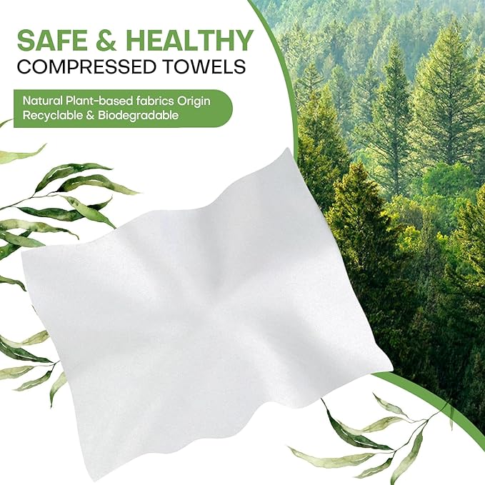 Fancyou Compressed Towel Tablets 200 Count, Thicken Disposable Face Towel with 2 Carry Cases, Biodegradable & Compact, Cotton Clean Face Towels for Outdoor Camping Hiking Travel Gym BBQ Home