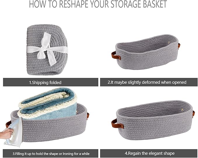 Oradrem Cotton Rope Small Woven Toilet Paper Room Storage Basket with Handles for Bathroom, 13"x5.9"x4" Gary