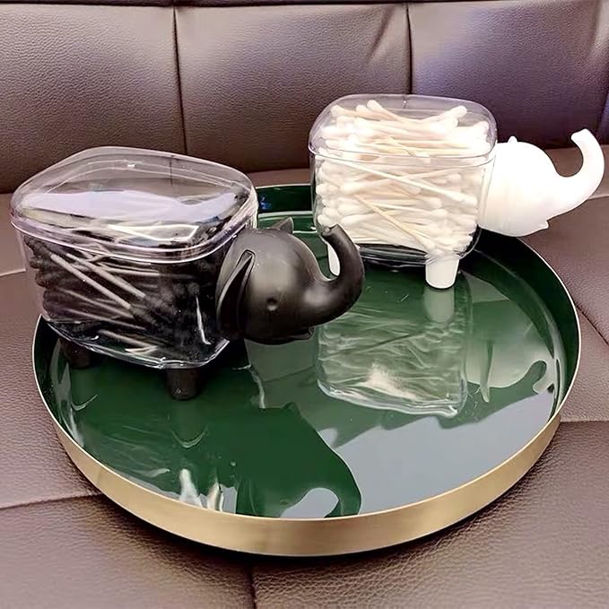 2 Pack Qtip Holders,Acrylic Cotton Ball Holder Dispenser with Lid,Cute Cotton Swab Holders, Bathroom Jars, Restroom Vanity Organizer Canister for Counter,Small Containers for Makeup Storage(Elephant)