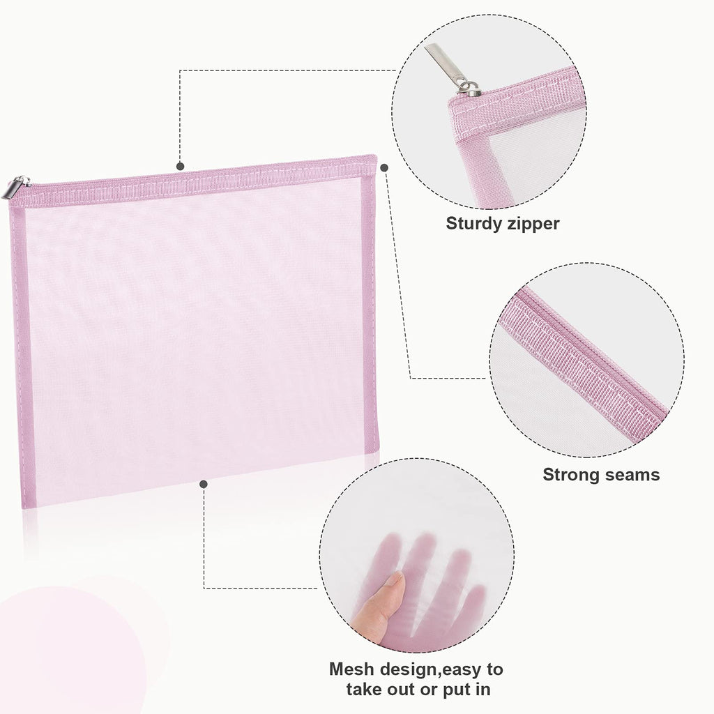 Boao 6 Pieces Mesh Makeup Bags Mesh Cosmetic Bag Portable Travel Organizing Zipper Pouch Toiletries Makeup Pouches for Home Office Travel Accessories(Light Pink)