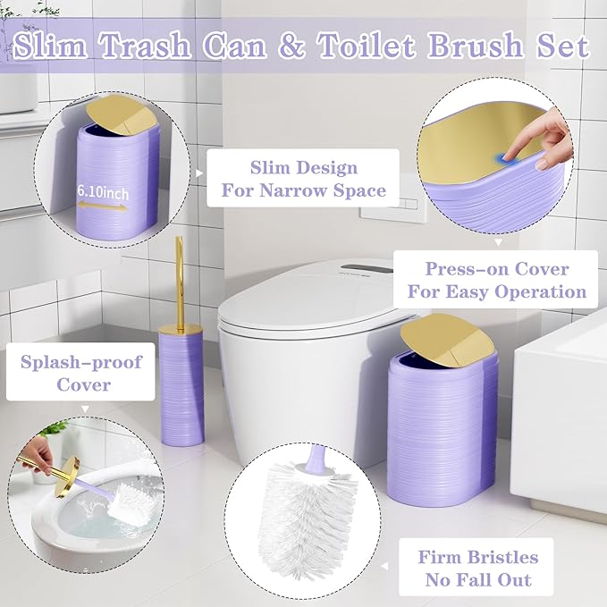 InnJoey Bathroom Set, 10PC Bathroom Accessory Set, Purple Bathroom Accessories, Purple and Gold Bathroom Set with Trash Can, Soap Dispensers