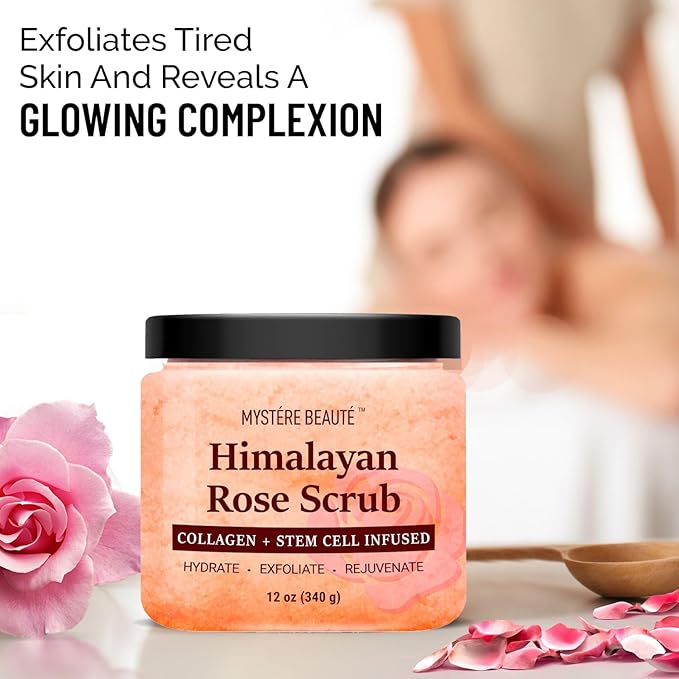 Himalayan Salt Body Scrub Twin Pack (12 oz x 2) - with Collagen, Rose Oil & Stem Cells - Exfoliating Scrub for Cellulite, Acne & Stretch Marks - Natural Skin Care Gift Set