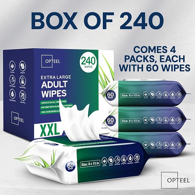 OPTEEL Adult Wipes for the Elderly – Extra Large 8x13, Pre-Moistened 240ct