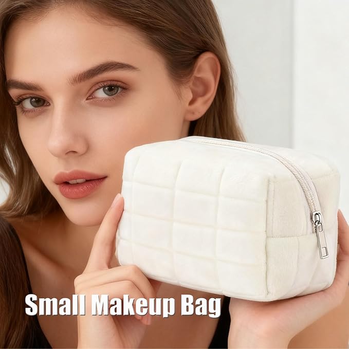 HABUAETY 2PCS Makeup Cosmetic Bag Small Checkered Pouch Make Up Purse Bag Y2k Accessories