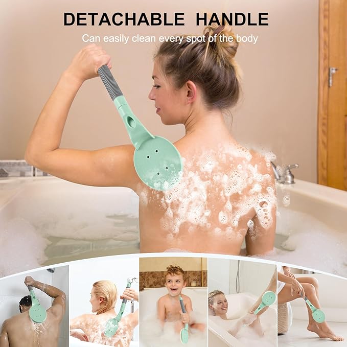 Anti-Slip Shower Back Scrubber with Detachable Long Handle Bath Brush