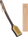 ENAMELEVO Back Scrubber Shower Brush,Dry Brushing Body Brush with 17.7 Inch Curved Long Handle, Natural Bristles for Lymphatic Drainage, Soft & Stiff Bristles Available (Soft-Fine Boar Bristles)