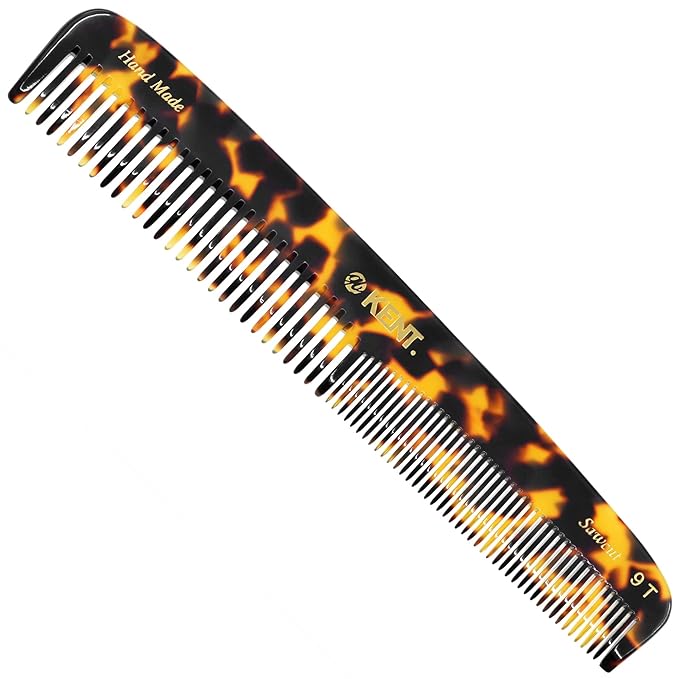 Kent 9T Fine Tooth and Wide Tooth Detangler Comb - Large Handmade Saw-Cut Dressing Comb for Wet Hair and Durable Grooming for Men and Women - Made in England
