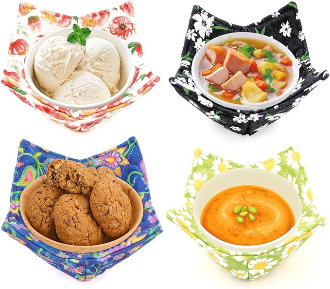 ROGITU Cotton Microwavable Bowl Cozy, Microwave-Safe Hot Bowl Holders, Soup Bowl Cozy Bowl Hot Pads (I)