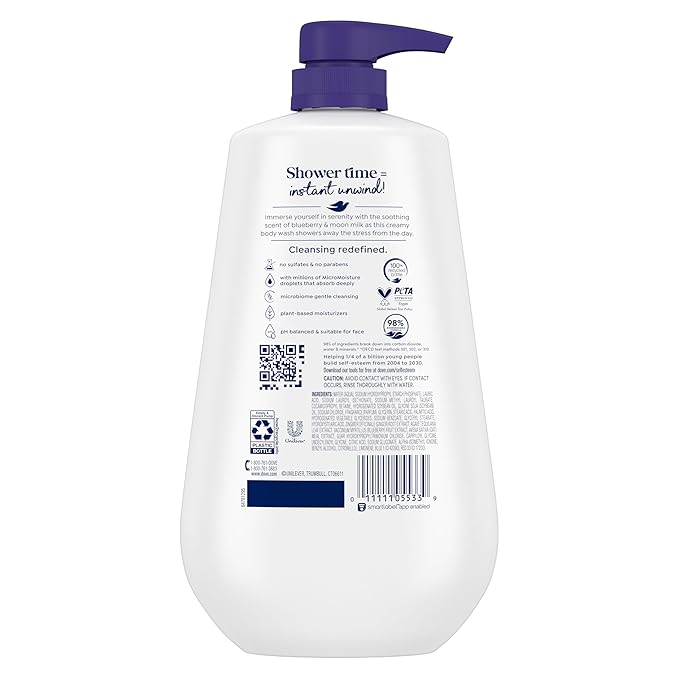 Dove 24hr Lotion Body Wash Unwind Blueberry & Moon Milk, 30.6 oz | Moisturizing body wash with MicroMoisture and a calming scent