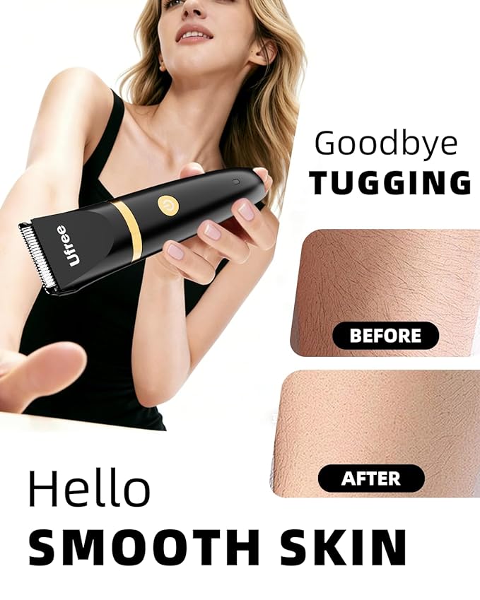 Ufree Bikini Trimmer Electric Razors for Women, Rechargeable Pubic Body Hair Trimmer Electric Shaver for Legs Body Hair, Bikini Shaver IPX7 Waterproof, Gifts for Women, Black