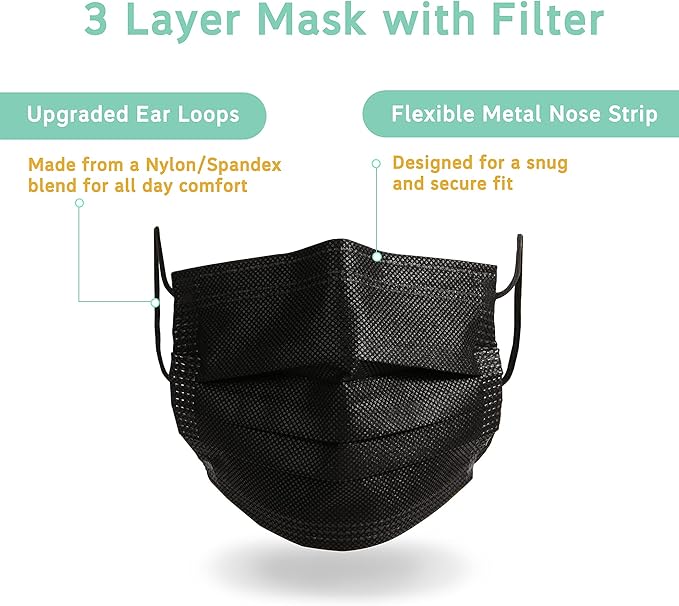 akgk 100Pcs Kids Disposable Face Mask Protective Childrens Black Safety Masks