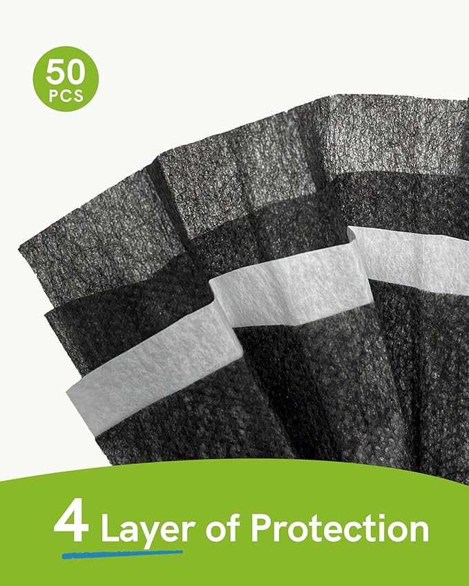 FriCARE Made in USA Disposable Face Masks, 4-Ply ASTM Level 3 Medical Grade, Breathable & Comfortable for Adult Daily Work/Sun Protection, 50 Pack Black