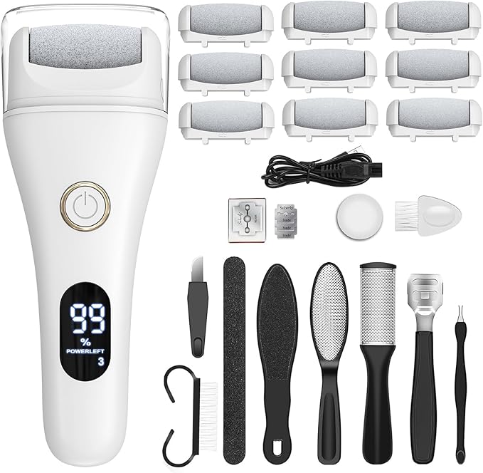 2 Pack Electric Foot File Callus Remover for Feet - Larger Grinding Head&3Speed, Pedicure Kit Foot Scrubber Dead Skin Callus Remover, Foot Care Kit Pedicure Tools for Callus Hardskin Dry Cracks